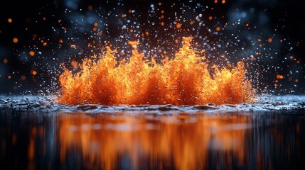 Poster - Blaze fire flame texture overlays presented on a clear background with water reflection