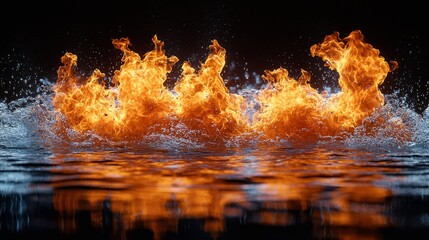 Poster - Flame texture overlays of a blaze fire on an isolated background with water reflection