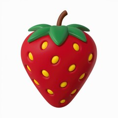 Poster - A 3D rendered cartoon strawberry with a green leafy top.