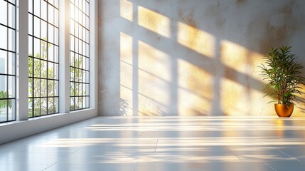 Poster - A white wall with a minimalistic light background and blurred foliage shadows