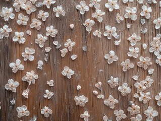 Wall Mural - White Flowers on Wooden Surface