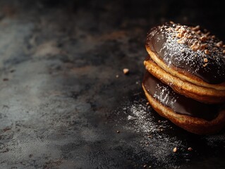 Wall Mural - Chocolate donut stack with powdered sugar