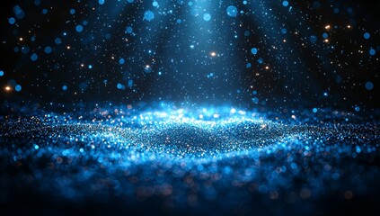 Poster - For the project overlay screen effect above a luxury premium product design, a top center blue light flare or glare serves as a spotlight illuminating the stage