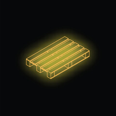 Poster - glowing neon yellow wooden pallet icon illustration on black background