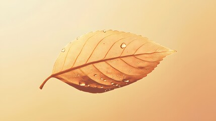 Poster - Delicate Water Droplets on a Golden Leaf with Soft Amber Background Capturing the Beauty of Nature's Details and the Transition of Seasons