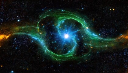 Wall Mural - cosmic nebula with vibrant green and blue gas streams illuminated by a brilliant white star, perfect for sci-fi themes or cosmic art

