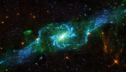 Wall Mural - cosmic nebula with vibrant green and blue gas streams illuminated by a brilliant white star, perfect for sci-fi themes or cosmic art

