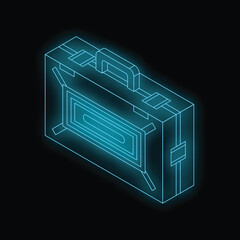 Poster - Neon blue briefcase glowing on a black background, perfect for technology and business concepts