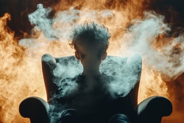 Aufkleber - A person sitting in a chair in a dark room, their face lit only by the faint glow of a flickering TV screen