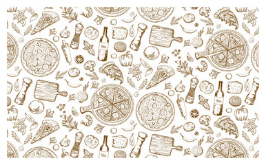 pizza doodle element seamless pattern