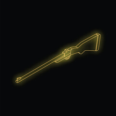 Poster - Yellow glowing neon sign depicting a hunting rifle, isolated on a black background