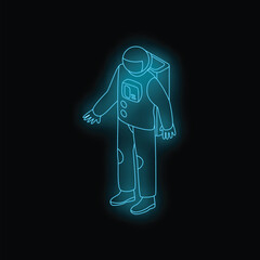 Poster - Neon contour of an astronaut with glowing blue lines on a black background