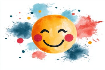 Aufkleber - A simple design of a cheerful face made with a curved line for a smile and two dots for eyes, surrounded by vibrant colors