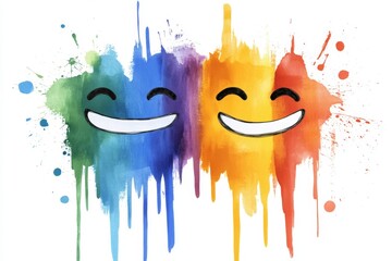 Aufkleber - A simple design of a cheerful face made with a curved line for a smile and two dots for eyes, surrounded by vibrant colors