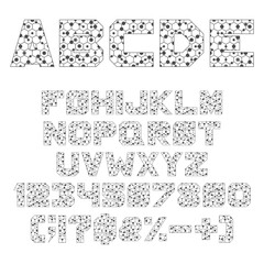 Aufkleber - Font, alphabet with geometric shapes, hexagon, circle. Isolated vector objects on white background.