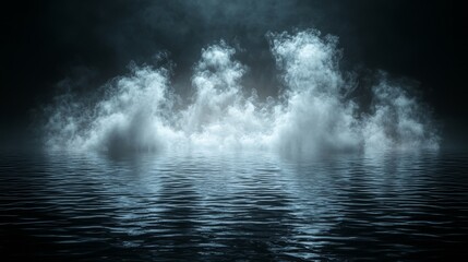 Poster - Isolated fire shot with a flawless explosion effect ideal for decoration and covers on a black background. Includes burn flame and light texture overlays with a water reflection