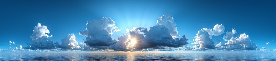 Poster - A breathtaking panorama of a blue sky filled with clouds. A light, fluffy cloud is set against the blue sky