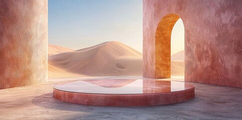 Poster - Visual representation in 3D of a frosty, unoccupied glass in the midst of a desert