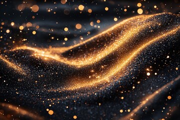 Poster - a black background with an overlay of golden dust or drops