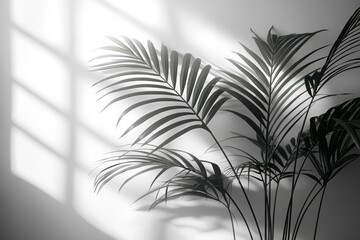 Poster - Abstract shadow of leaves cast on a white wall, overlay effect for photo, mock-up, product, wall art, design presentation