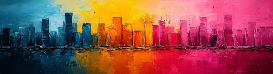 Poster - a hand-painted abstract artwork featuring a colorful, panoramic background and detailed textures