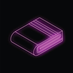 Poster - Glowing neon purple book icon graphic is set on a black background