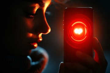 Aufkleber - A trembling hand holding a phone with a missed call notification, the screen glowing eerily in the dark