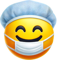 Fototapete -  Emoji surgeon characters, emojis medical doctors and nurse emoticons wearing surgical hat and face mask elements on a transparent background.