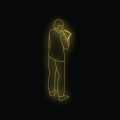 Poster - Gold neon light icon of businessman standing and reading notes