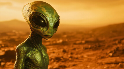 Wall Mural - a science fiction scene of an alien wandering the vast expanses of mars, a martian with its distinct