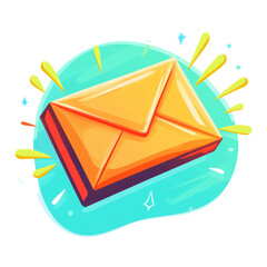 Aufkleber - A stylized illustration of an orange envelope on a teal background with bright yellow accents suggesting a new message notification.