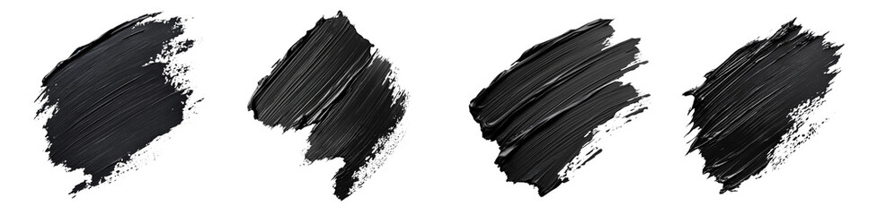 Aufkleber - The image shows four abstract black paint strokes against a black background, showcasing texture and artistic expression.