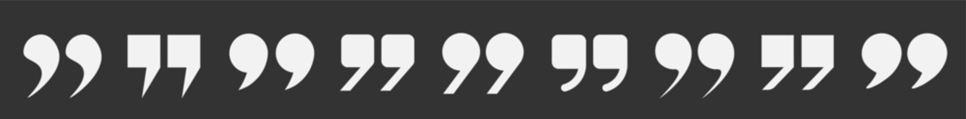 Poster - Icons in the form of quotation marks on a black background. A set of light quotation marks, isolated round and square vector icon in the form of a comma. Vector EPS 10.