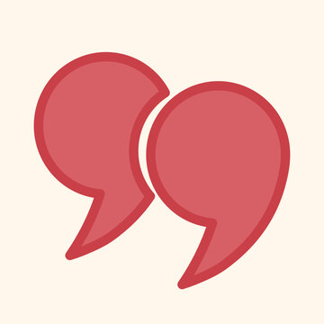 Red icons in the form of quotation marks with an outline on a light background. A set of quotation marks, isolated round vector icon in the form of a comma. Vector EPS 10.