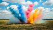© Yana Sh - Colorful smoke illustration, daytime fireworks, colorful fireworks at nature, summer day, sunny day
