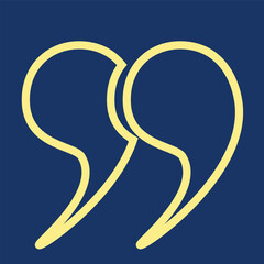Poster - Yellow outlines of quotation marks on a blue background. A set of quotation marks, isolated round vector icon in the form of a comma. Vector EPS 10.