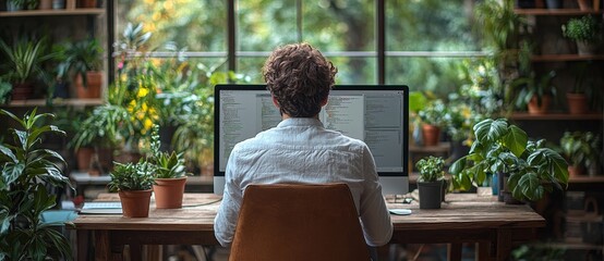 Poster - A survey form is being filled out by a businessman on his office computer, viewed from the rear
