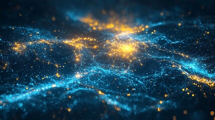 Poster - Digital network designs laid over a dark background, suitable for technology-themed settings