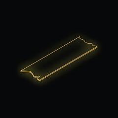 Poster - Gold neon glowing sticky adhesive tape piece with ripped edges floating on black background