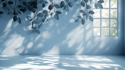 Poster - In terms of product presentation, use a simple and abstract light blue background, with light and shadow play on the wall