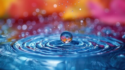 Poster - Water Droplet Impacting Blue Water Surface