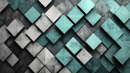 Aufkleber - Geometric abstract background featuring textured teal and gray tiles.