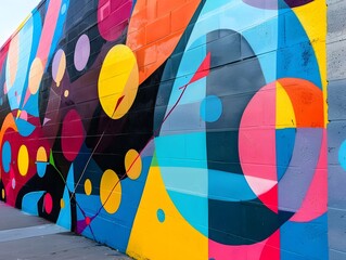 Illustration of A modern street art mural with bold dot fonts in neon colors, creating a dynamic and edgy vibe. Ai Generate.
