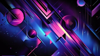Aufkleber - A vibrant abstract composition featuring geometric shapes and dynamic lines in shades of purple, pink, and blue.