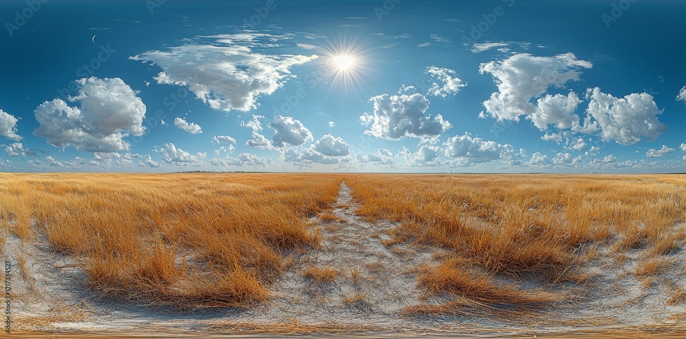 Ilustración de Stock A 360-degree HDRI panorama showcasing a dry grass ...