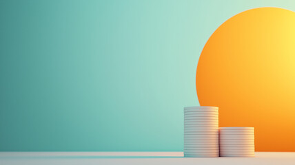 Aufkleber - Stacks of coins with large orange circle in minimalistic setting