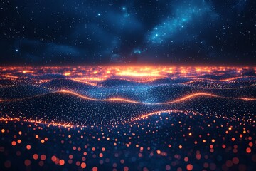 Poster - Cityscape enhanced with digital overlays and linked lines