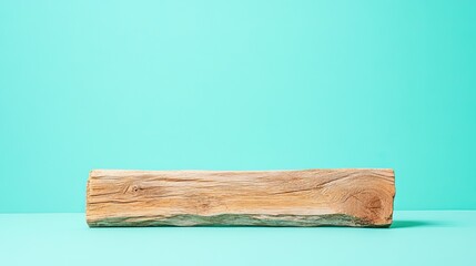 Poster - minimalistic scene featuring wooden beam elegantly placed against solid color background showcasing its rich texture