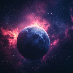 Poster - planet amidst the vastness of space, surrounded by a cosmic backdrop and cosmic rays