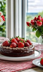 Wall Mural - a chocolate cake with strawberries is very tasty.
